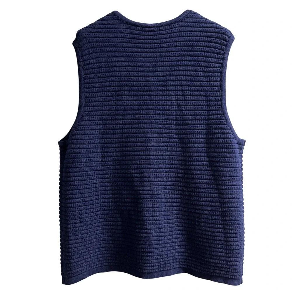 Joie Sweater‎ Vest Blue Cable Knit Gold Button Front Size 1X Office Career Layer